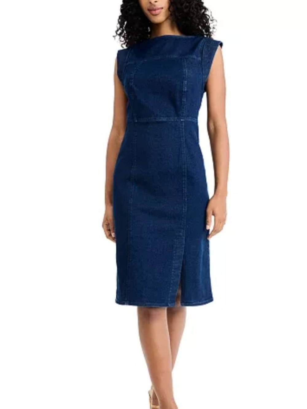 Donna Morgan Dark Blue Sleeveless Denim Midi Dress